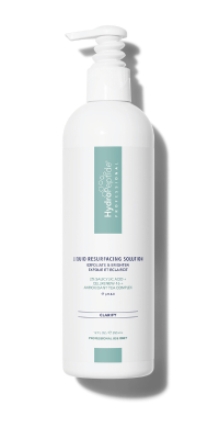 A white 12oz pump bottle with a teal green label on a white background